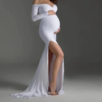 Seksualus Motinystės Šaudyti Suknelės Shoulderless Nėštumo Suknelė Fotografijos Maxi Motinystės Suknelė Foto Prop Drabužius Nėščioms Moterims