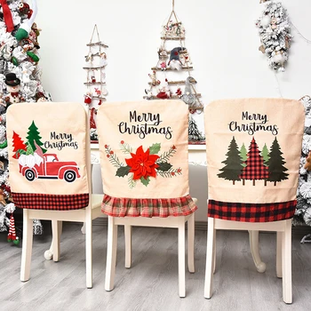 Santa Claus Lino Kėdė Padengti Kalėdų Stalo Dekoravimas Kėdės Nugaros Apima Šeimos Office Papuošalai Linksmų Kalėdų 2021