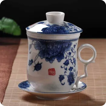 Kinija Jingdezhen keramikos teacup mėlynos ir baltos spalvos porceliano asmens puodelis su dangteliu filtras susitikimas burbulas taurės biuras