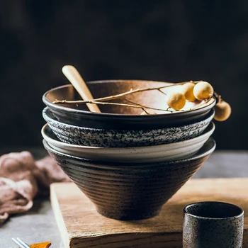 Japonų kūrybos stalo įrankiai rinkinys, prekybos bambuko skrybėlę keramikos dubenėlį, buitinės didelis ramen, ryžiai, makaronai, sriubos dubuo