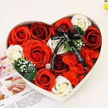 Dirbtinių Rožių Muilas Vestuvių Puokštė Valentino Dieną Širdies Formos Dovanų Dėžutėje Romantiškas Vestuves Gėlių Žiedlapių Dekoras