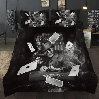 Aggcual naujas atvyksta karalius dydžio patalynės komplektas prabangių kaukolės Žaidimo kortelės serija Namuose antklode padengti komplektas, dvigulė lova miegamajame 3 vnt be818