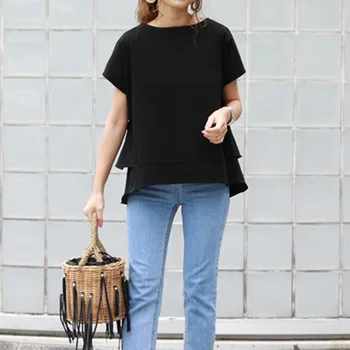 Palaidinė juoda moterų 2021 aummer elegantiškas office lady darbą marškinėliai topai pynimas falbaba trumpomis rankovėmis moteriška palaidinė marškinėliai topai