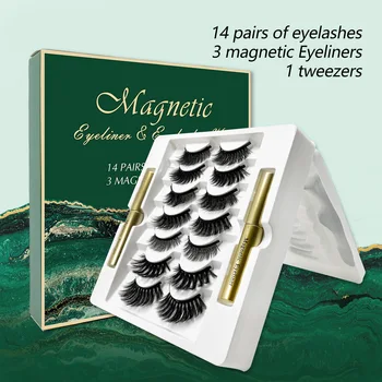 14Pairs Blakstienas Magnetinio Blakstienos ir akių kontūro Nustatyti Netikrų Blakstienų Magnetas Pratęsimo skystus akių kontūro & Tweezer Nustatyti Vandeniui