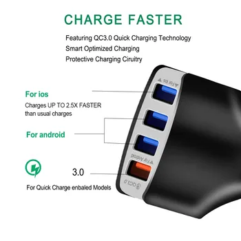 Automobilinis Įkroviklis 4 USB jungtys 3.5 Greitai Įkrauti QC 3.0 