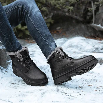 Aukštos Kokybės Žiemos Mens Boots Fashion Vyrų Sniego Batai Sniego Batai Šiltas, Elegantiškas Verslo Batai Atsitiktinis Paslysti ant Odos Bateliai