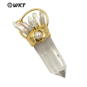 WT-P1625 Nuostabios Gamtos nekilnojamojo auksą, padengtą Dvasia Kvarco pakabutis moterys didelis stambusis crystal pearl taško akmens pakabukas