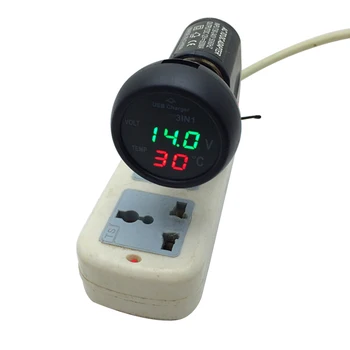 12V/24V Temperatūros Matuoklis Voltmeter 3 1. Skaitmeninis LED Automobilių Voltmeter Termometras Auto Automobilinis USB Įkroviklis