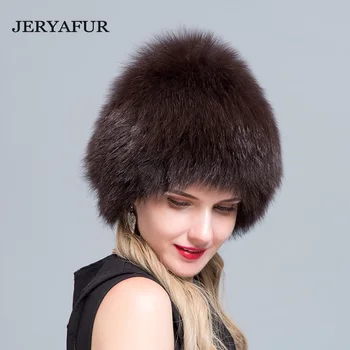 JERYAFUR NAUJOJI rusijos bomer kepurės moterų žiemos kailio kepurę originali lapės kailio kepurės megztos sidabrinės lapės kailio kepurės moteris