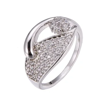 Skanėstas Moterų White Crystal Akmens Žiedas Paprasta Cirkonis Sidabro Spalvos Vestuvių Žiedai Moterims Mielas Geometrinis Tuščiaviduriai Vestuvinis Žiedas