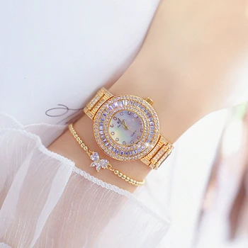 Prabangus Aukso Moterų Laikrodžiai Deimantų Kristalų Ponios Kvarciniai Laikrodžiai, Nerūdijančio plieno Apyrankė Laikrodis Moterų Žiūrėti relojes mujer