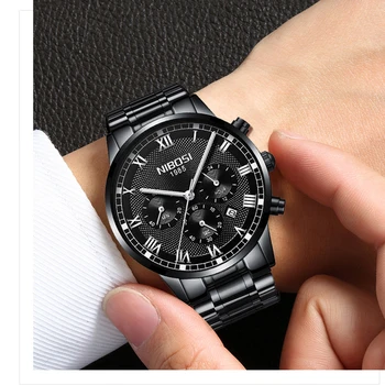NIBOSI Laikrodis vyrams top brand Prabangūs vyriški Kvarciniai laikrodžiai verslo metalo žiūrėti Vandeniui Laikrodžio apyrankė relogio feminino