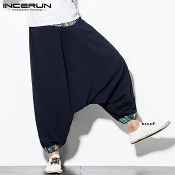 INCERUN Vyrų Haremas Kelnės Lašas Tarpkojo Poilsiu Kratinys Kinijos Stilius Derliaus Baggy Kelnės Vyrams Streetwear Šokių Kelnes 2020 M S-5XL