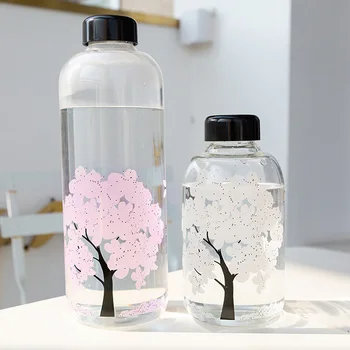 Šviežių Sakura Modelio Magija Spalvos Keitimas Stiklo Vandens Butelių su Saugojimo Krepšys Didelės talpos Nešiojamas Butelį Mergina SH377