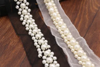 10yards/daug rankų darbo vestuvinius kalnų krištolas vestuvių kristalų varčios diržo apdailos china pearl aplikacijos siuvinėjimo reikmenys 1024-11
