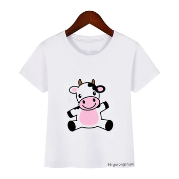 Kawaii girl marškinėliai animacinių filmų grafika, Rausva, braškių karvė spausdinti vaikai shortsleeved viršūnės vasarą Harajuku berniukai marškinėlius viršūnes didmeninės