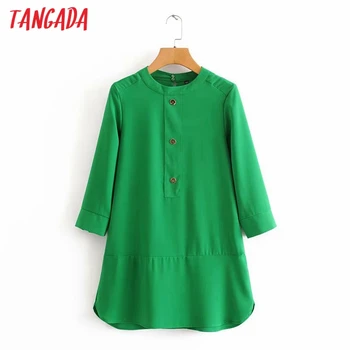 Tangada mados moterų kieta žalia suknelė trijų ketvirtį rankovės 2020 ponios mygtukai mini suknelė vestidos 1Y17