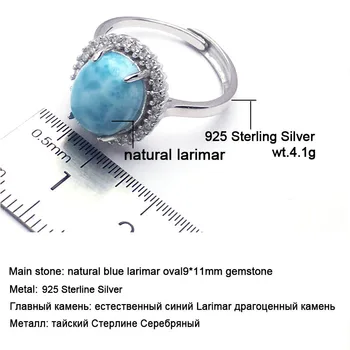 CSJ gamtos mėlyna Larimar Žiedas fine jewelry Sterlingas Sidabro, Mėlyna Larimar oval9*11mm Vestuvių Dalyvavimo Šalies Moterų Lady Dovana