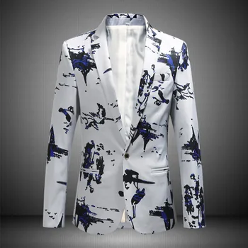 Naujas Vyrų Mados Boutique High-end Suknelė Atsitiktinis Blazer Kailis Mens Gėlių Spausdinti Slim Blazers 