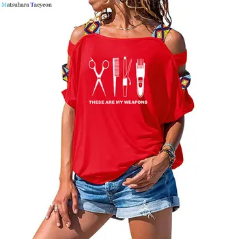 Medvilnės marškinėliai Spausdinti O-Kaklo Tuščiaviduriai rankovės Kirpykla Ginklas T-shirts Moteris, žirklėmis, Drabužių femme Viršūnes Tees Kirpykla Marškinėliai