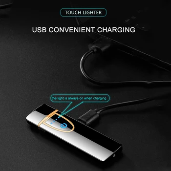 LED dvipusis Volframo Cigarečių Degiklio USB Žiebtuvėlis Elektros Palieskite Jutiklio Nešiojamų Įkrovimo Vėjo Žiebtuvėliai Vyrams