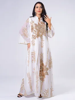 Maroko Kaftan Blizgučiai Išsiuvinėti Abaja Suknelė Moterims Turkija, Arabų Jalabiya Balta Islamo Etninės Skraiste 2021 Eid Naujas