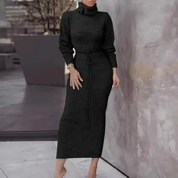 2020 m. rudens ir žiemos mezgimo Megztinis suknelė Naujas 2-dalių kostiumą aukštos apykaklės kietas ong rankovių mezgimo Megztinis kostiumas