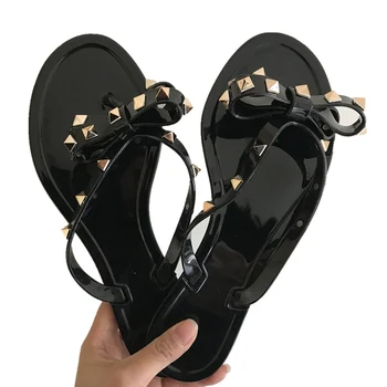 Moteris Fifo Vasaros Batai Kietas Paplūdimio Kniedės didelis lankas butas sandalai Prekės želė batai, sandalai mergaitėms Didelis dydis 42 2019 Mados
