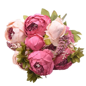 1Bunch Europos Dirbtinės Gėlės, Bijūnai Šilko Netikrą Gėlės Vestuves Namų Puošybai Gėlių Puokštė Vainikas 