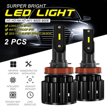 2vnt Automobilių Žibintų Lemputės Automobilių Šviesos diodų (LED) Lempą, Super Šviesus 9-30 V H1/H3/H4/H7/H11 6500K 8000LM IP67 atsparus Vandeniui Auto Priedai