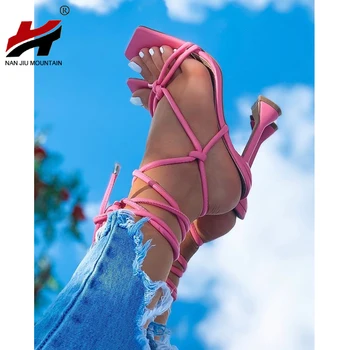 NAN JIU KALNŲ 2021 m. Vasaros Moterų Sandalai Aukštakulniais Mados vientisos Spalvos Dirželis Batai Aikštėje Galvos Stilius Plius Dydis 42