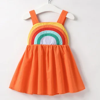 Bamblys Baby Girl Backless Vaivorykštė Diržas Suknelė Atsitiktinis Atostogų Vasaros Komplektus Naujų princesė vaikų drabužiai
