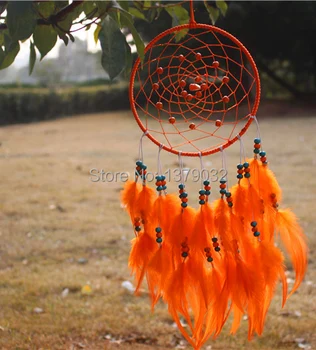 Naujas mados originalumas Karšto orange Plunksnų pearl Dreamcatcher Vėjo Varpeliais, Indijos Stiliaus Pakabukas Dream Catcher Dovana