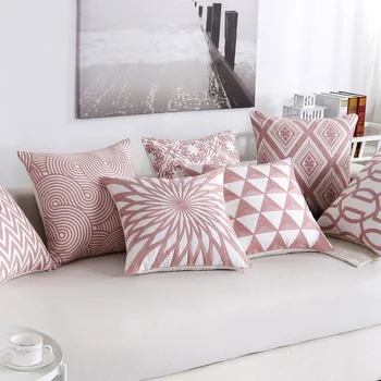 Skandinavai Geometrijos Užvalkalas Medvilnė, Siuvinėjimas Rožinė Pagalvėlė Padengti Cojines Decorativos Para Sofa Naujųjų Metų Namų Dekoratyvinės pagalvės