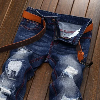 Originalus prekių džinsai vyrų Mados skyle tiesiai Slim džinsai asmenybės ūsai poveikis Vyrai Dizaineris Sunaikinta Kankina Džinsai