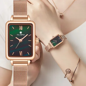 Mados Žaliosios Laikrodžiai Moterims Rosegold Stačiakampio Suknelė Kvarcinis Laikrodis Elegantiška Apyrankė Laikrodis Lady Ženevos Dizaineris Relogio
