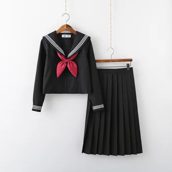 2020 m. Nauja Japonų Uniformas, Juoda Mielas Kostiumas Sailor vidurinės Mokyklos ilgomis Rankovėmis Viršūnes Klostuotas Sijonas Visiškai Rinkiniai Cosplay Jk Kostiumas S-xxl
