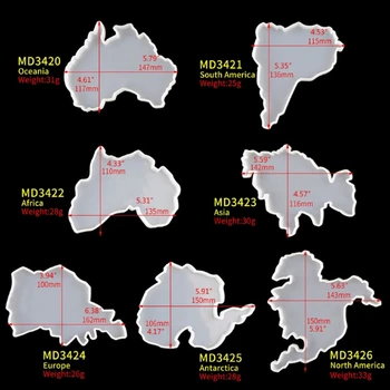 8Pcs Septynių Žemynų Žemėlapis Miestelyje Dervos Pelėsių Okeanija Afrika Europa Azija Žemėlapis Silikoninis Dėklas Vaisių Taurės Kilimėlis Epoksidinės Dervos Sluoksnį