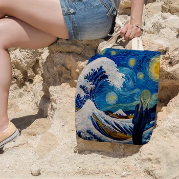 Naujas Moterų Drobė Maišelis Van Gogh Aliejaus Tapybai Rankinės Šviesą Meno Pečių Maišą Mergina Pirkinių Krepšys Daugkartinio Naudojimo Ekologiškas Maišelis, Maisto Produktų Laikymo Maišelis