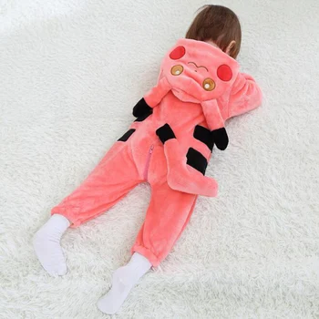 Baby Pink Kigurumi Pižama Naujagimiui Rompers Onesies Gyvūnų Anime Kostiumas Apranga Gobtuvu Mielas Žiemos Drabužių Mergaitė Berniukas
