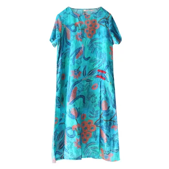 Originalus, aukštos kokybės gryno ramės (kiniškosios dilgėlės) printed dress vasarą yra plonas, platus, vidutinis ir ilgas sijonas, megztinis su pusė padalijimas