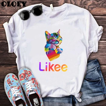 Mados Likee App marškinėliai Moterims Estetinės LGBT Katė Širdies Likee T-shirt Vasaros Vaivorykštė Grafinis marškinėlius Moterų Tees Viršūnes Streetwear