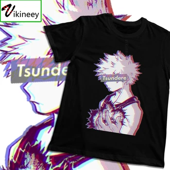Tsundere Bakugo Boku No Herojus akademinės bendruomenės marškinėliai Klasikinis Turas Kaklo Anime Camisas Medvilnės Classic Tee Marškinėliai
