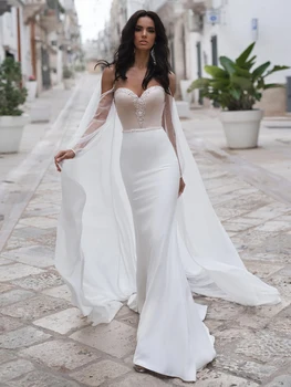 2021 Naujas Mermai Vestuvių Suknelės Iliuzija, O Kaklo Išjungti Peties Backless Nuimamas Skara Duobute Appliqued Kristalų Vestuvinės Suknelės
