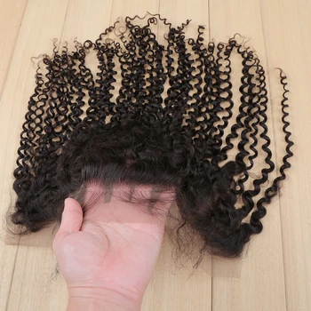 13*4 Brazilijos Keistą Garbanotas Nėriniai Priekinio Uždarymo Šveicarijos Nėrinių Plaukų Pratęsimo Remy Human Hair Gamtos Spalvos, Garbanotas Plaukų Nėrinių Priekinės