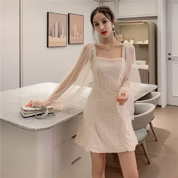 Duobute Mini Suknelė Saldus Moterų Tinklinio Suknelė 2020 M. Rudens Mados Korėjos Aikštėje Apykaklės Gatvės Rožinė Ponios Ilgomis Rankovėmis Suknelės 9589