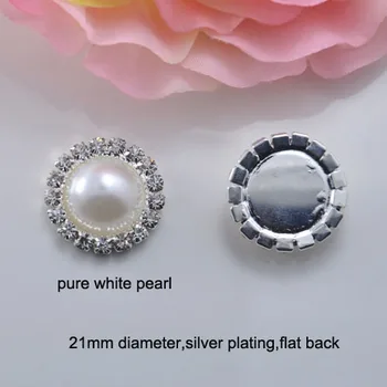 (J0006) skersmuo 21mm,100vnt/daug, kalnų krištolas mygtuką,perlų karoliukų,sidabro danga,butas atgal,dramblio kaulo ar baltas perlas