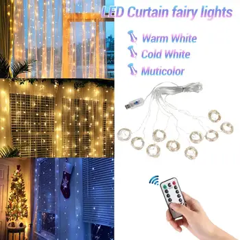 1/2/3m LED Pasakų Žibintai Girliandą Užuolaidų Lempos Nuotolinio Valdymo pultas USB String Žibintai Naujųjų Metų Kalėdų Miegamojo Puošimas Atostogų Apšvietimas