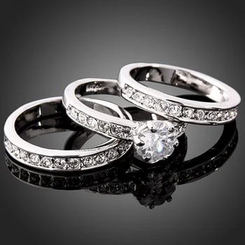 Chran Sidabro Padengtą 3 Nutiesti Kristalų Pora Vestuvių Žiedai Mados Kubinių Zirconia Sužadėtuvių Žiedai Moterims