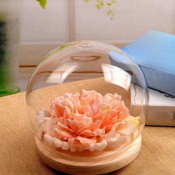Stiklo Cloche Dome Bell Jar Ekranas su Mediniais Ekranas Vaza Mediniai Bazinė LED Šviesos Nemirtingas Gėlių Vestuvių Namų Dekoro
